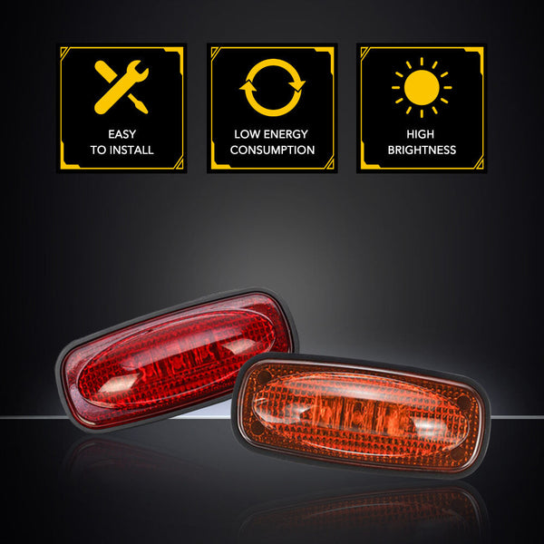 For 2003-2018 Dodge RAM Fender Red & Yellow LED Side Marker Lights