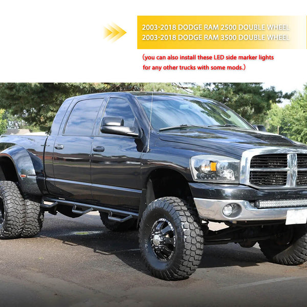 For 2003-2018 Dodge RAM Fender Red & Yellow LED Side Marker Lights