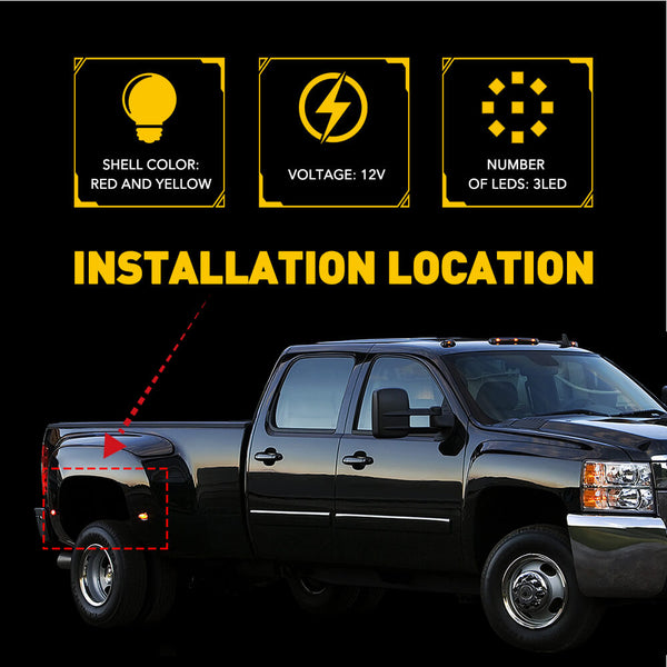 For 2003-2018 Dodge RAM Red & Yellow Fender LED Side Marker Lights