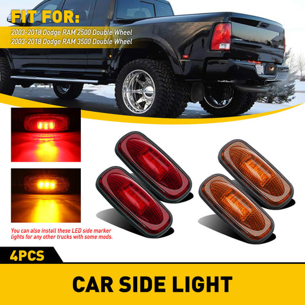 For 2003-2018 Dodge RAM Red & Yellow Fender LED Side Marker Lights