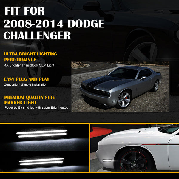 For 2008-2014 Challenger And 11-14 Charger LED Rear Side Marker Lights, White