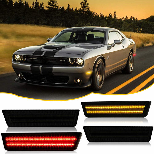 For 2008-2014 Dodge Challenger Smoke Front & Rear Bumper Side Marker Lights