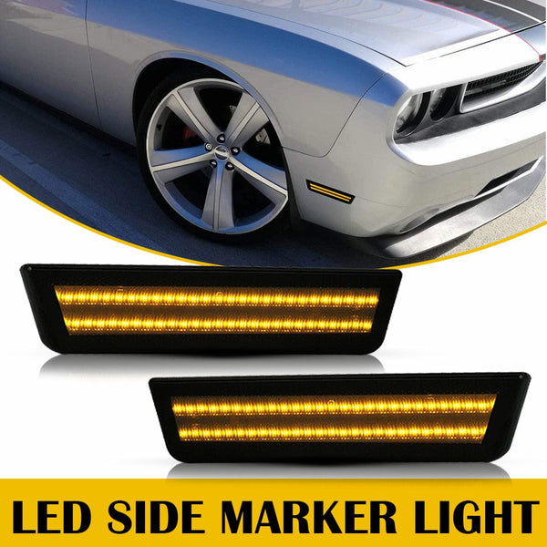 For 2008-2014 Dodge Challenger Smoke Front & Rear Bumper Side Marker Lights