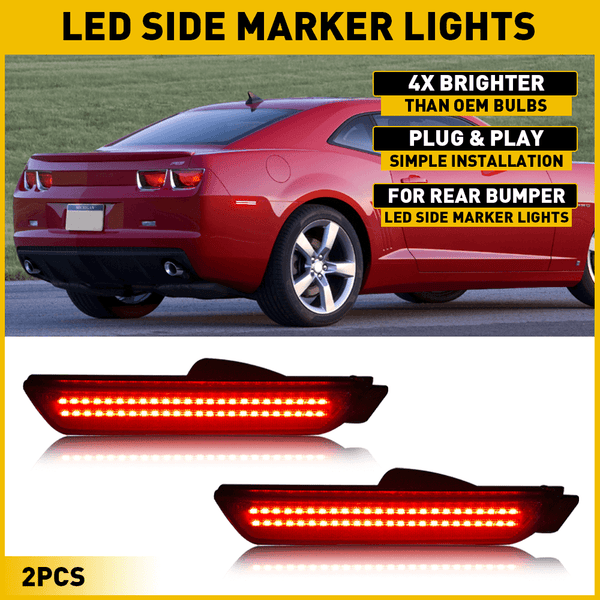 For 2010-2015 Chevy Camaro Red Amber Smoked Lens LED Side Marker Lights