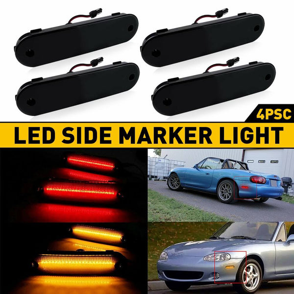 Front and Rear LED Side Marker Lights for 1999-2005 Mazda Miata MX5 Turn Signal Sidemarker Lamps Replacement