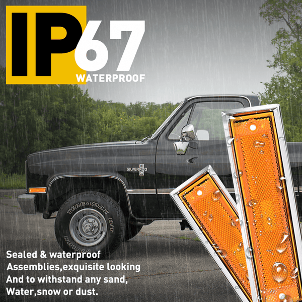 Front Bumper Side Marker Light Housing Assembly Chrome Bezel Compatible with Chevrolet, GMC, etc