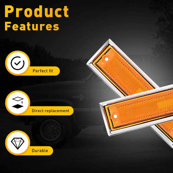 Front Bumper Side Marker Light Housing Assembly Chrome Bezel Compatible with Chevrolet, GMC, etc