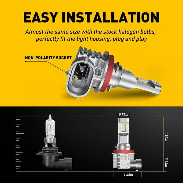 H11 H8 LED Fog Light Bulb Fanless, 3400LM Per Set, 6500K Cool White, CSP LED Chips by AUXITO