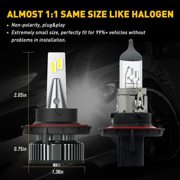H13 80W 16,000LM High & Low Dual Beam LED Forward Bulbs, 6500K White, Mini Size Design