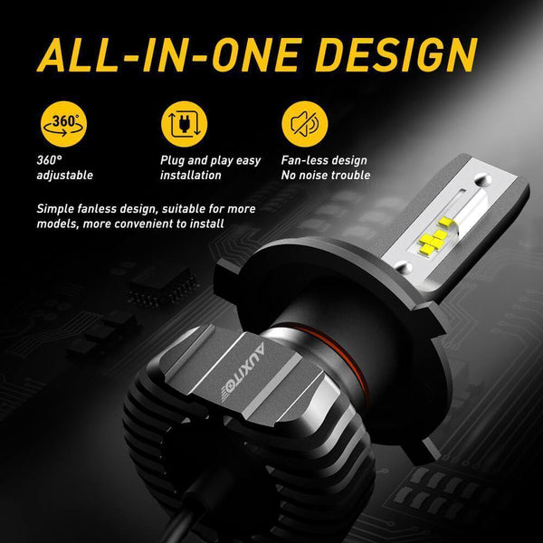 H4 9003 LED Bulb Fanless 9000 Lumens Adjustable Beam 6500K Xenon White High Low Beam HB2