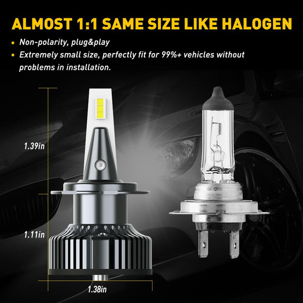 H7 LED Bulbs, 16000LM 6500K Xenon White, Compact Design, Halogen Replacement