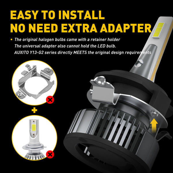 H7 LED Bulbs with Retainer Adapter for VW BMW Mercedes Benz 16000LM 6500K