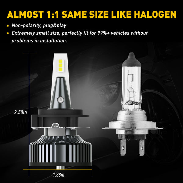 H7 LED Bulbs with Retainer Adapter for VW BMW Mercedes Benz 16000LM 6500K