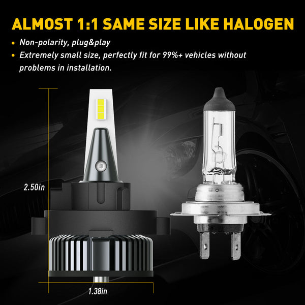 H7 LED Bulbs with Retainer Adapter for VW Polo MK5(2010-2017), Touran(2010-2018) 16000LM 6500K