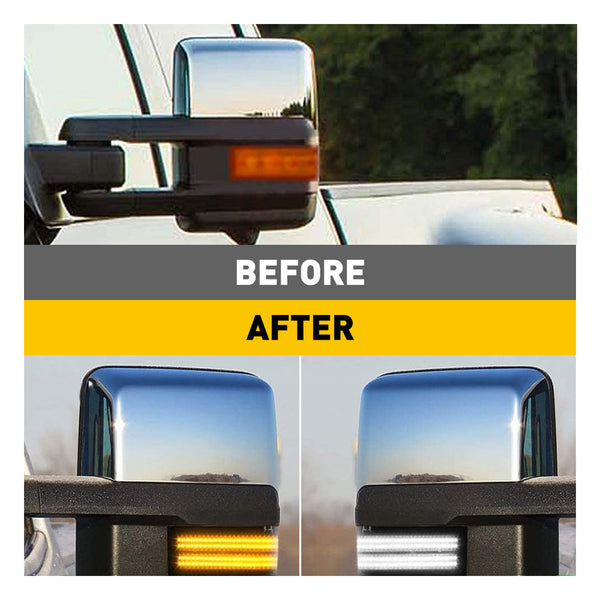 LED White & Dynamic Amber Side Mirror Turn Signal Lights for 14-18 Chevy Silverado GMC Sierra, Smoke Lens