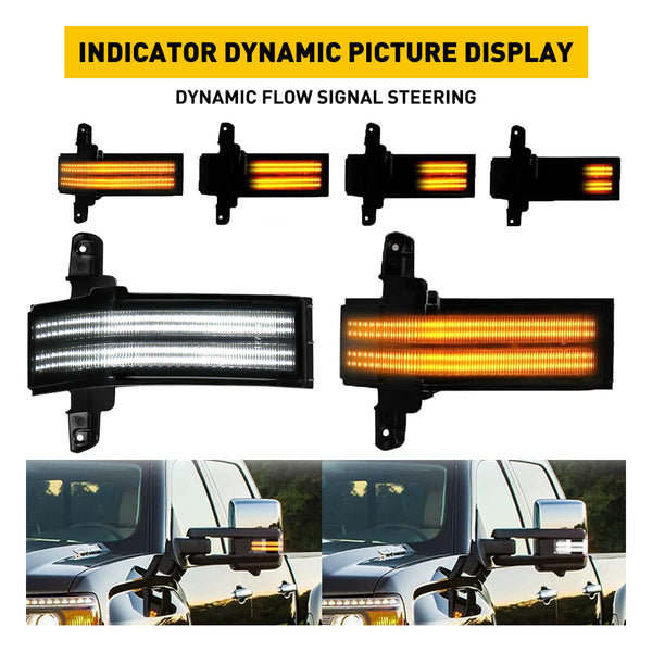 LED White & Dynamic Amber Side Mirror Turn Signal Lights for 14-18 Chevy Silverado GMC Sierra, Smoke Lens