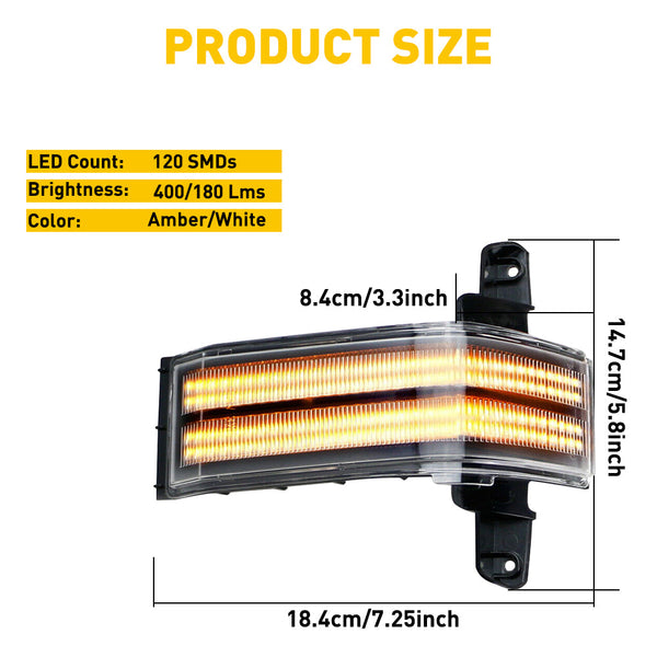LED White & Dynamic Amber Side Mirror Turn Signal Lights for 14-18 Chevy Silverado GMC Sierra, Smoke Lens