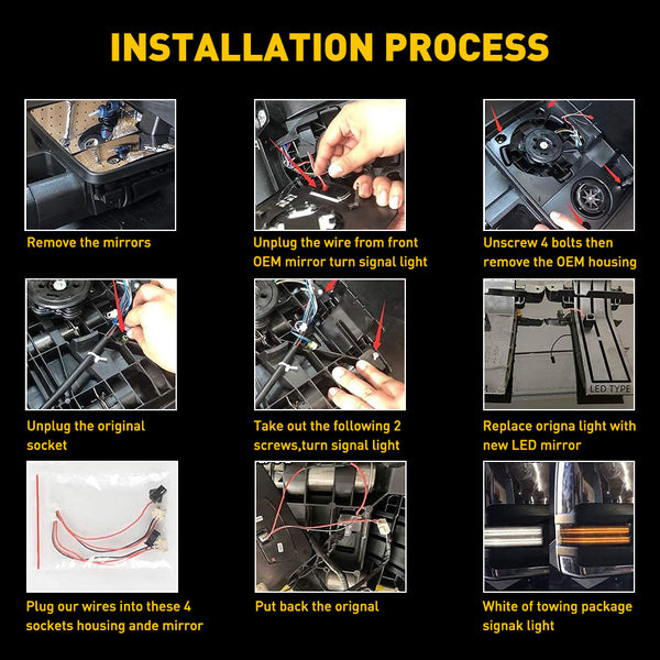 LED White & Dynamic Amber Side Mirror Turn Signal Lights for 14-18 Chevy Silverado GMC Sierra, Smoke Lens