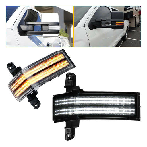 LED White & Dynamic Amber Side Mirror Turn Signal Lights for 14-18 Chevy Silverado GMC Sierra, Smoke Lens
