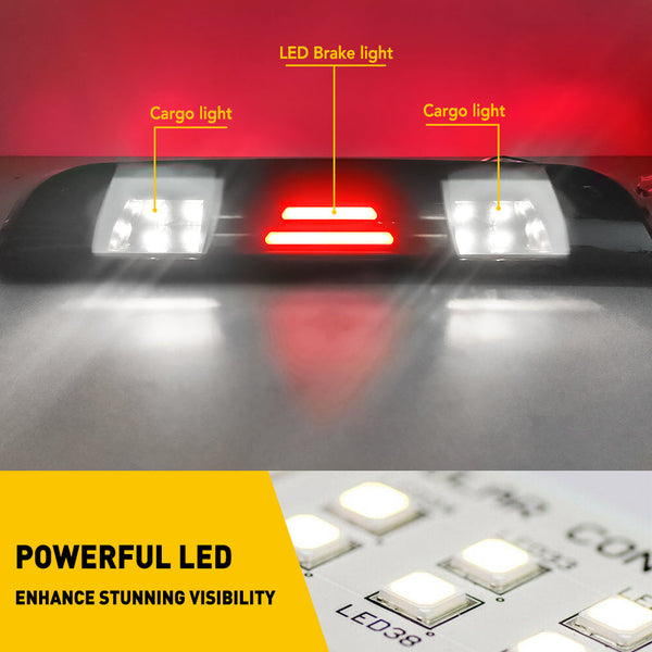 Smoke LED Third 3rd Brake Light for 2014-2018 Chevy Silverado GMC Sierra 1500 2500 3500 HD, Rear Cargo Lamp High Mount Stop light