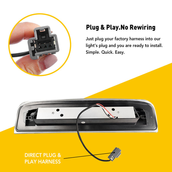 Smoke LED Third 3rd Brake Light for 2014-2018 Chevy Silverado GMC Sierra 1500 2500 3500 HD, Rear Cargo Lamp High Mount Stop light