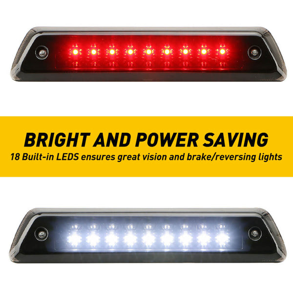 Smoked Shell Lens Red+White Super Bright LED Third Brake Light, Cargo and Brake Light Compatible with 09-14 Ford F150 Models