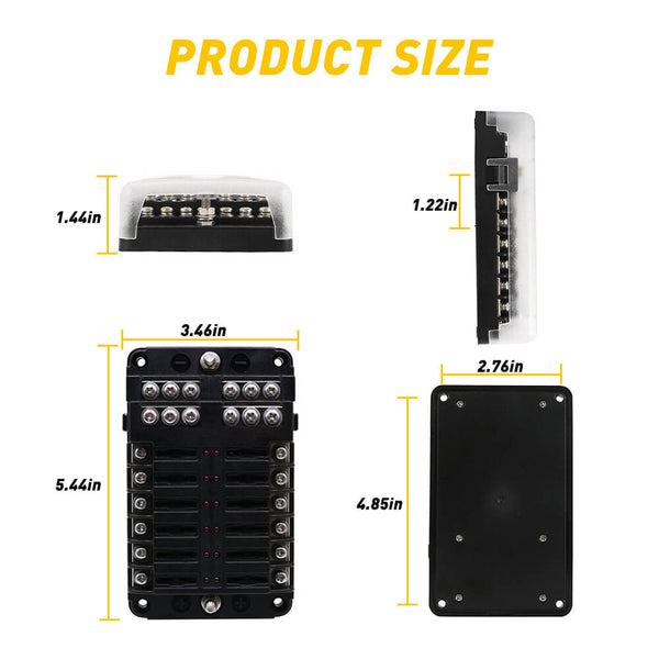 Standard & Mini Size 220 Pieces Car Fuses Assortment Kit, and 12-Way Blade Car Fuse Box with Waterproof Cover (with 24pcs Fuse), Replacement Fuses for Universal Vehicle