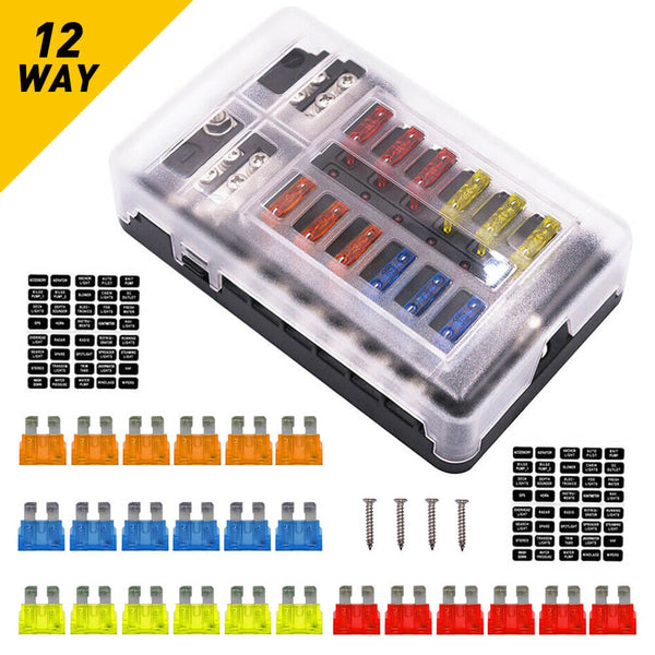 Standard & Mini Size 220 Pieces Car Fuses Assortment Kit, and 12-Way Blade Car Fuse Box with Waterproof Cover (with 24pcs Fuse), Replacement Fuses for Universal Vehicle