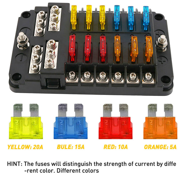Standard & Mini Size 220 Pieces Car Fuses Assortment Kit, and 12-Way Blade Car Fuse Box with Waterproof Cover (with 24pcs Fuse), Replacement Fuses for Universal Vehicle