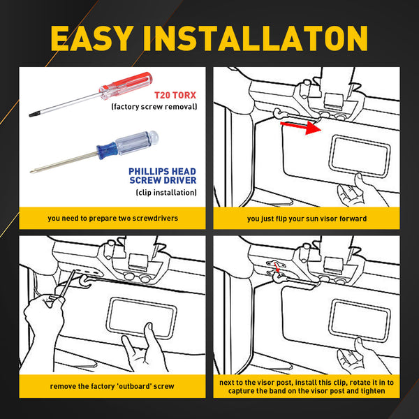 Sun Visor Clips for 2018-2022 Jeep JK, JL, JT Gladiator and Wrangler | Double Screw Design
