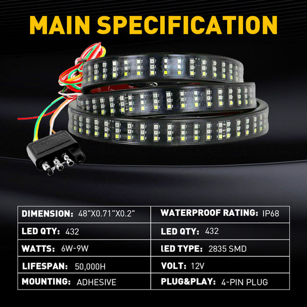 Univeral Triple Row LED Tailgate Light Bar for Trucks(48inch/60inch)