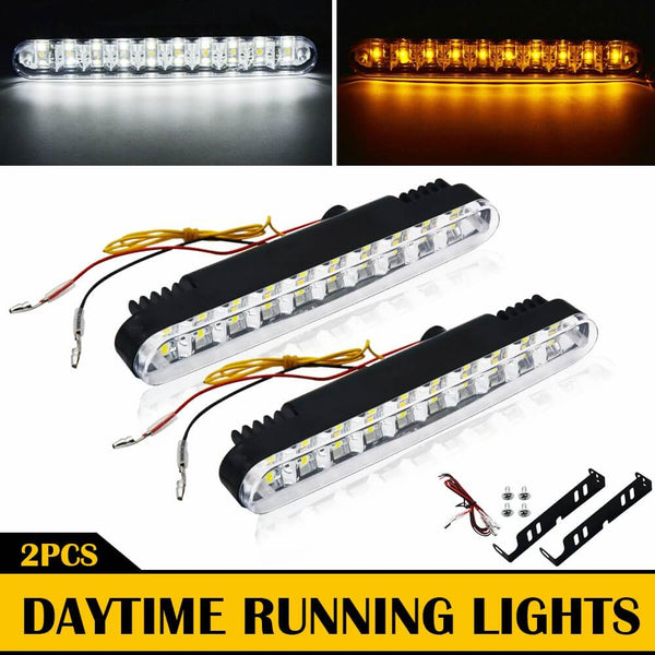 Universal LED Daytime Running Lights Kit White Light Turn Signal Amber(30pcs LED Chips)