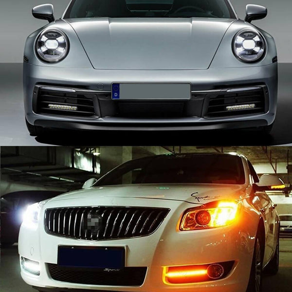 Universal LED Daytime Running Lights Kit White Light Turn Signal Amber(30pcs LED Chips)