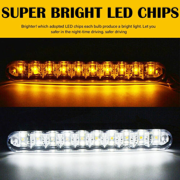 Universal LED Daytime Running Lights Kit White Light Turn Signal Amber(30pcs LED Chips)