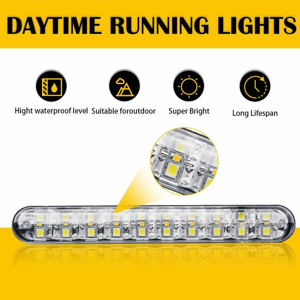 Universal LED Daytime Running Lights Kit White Light Turn Signal Amber(30pcs LED Chips)