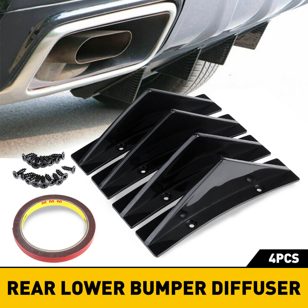 Universal Triangle Rear Bumper Diffuser for Cars,Triangle Type Black/ Carbon Fiber, 4pcs