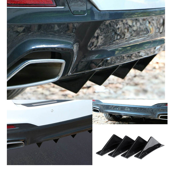 Universal Triangle Rear Bumper Diffuser for Cars,Triangle Type Black/ Carbon Fiber, 4pcs