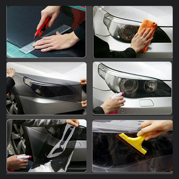 Universal Vinyl Car Light Tint Film for Headlight, Fog Light, Tail Light, Dark Black and Yellow Tint Film Roll Self Adhesive Accessories Parts 12 x 72inch