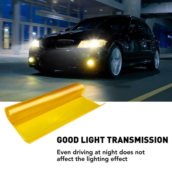 Universal Vinyl Car Light Tint Film for Headlight, Fog Light, Tail Light, Dark Black and Yellow Tint Film Roll Self Adhesive Accessories Parts 12 x 72inch