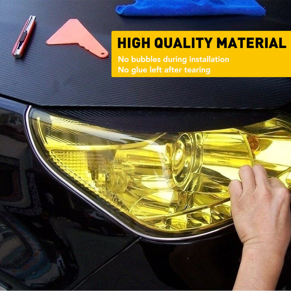 Universal Vinyl Car Light Tint Film for Headlight, Fog Light, Tail Light, Dark Black and Yellow Tint Film Roll Self Adhesive Accessories Parts 12 x 72inch