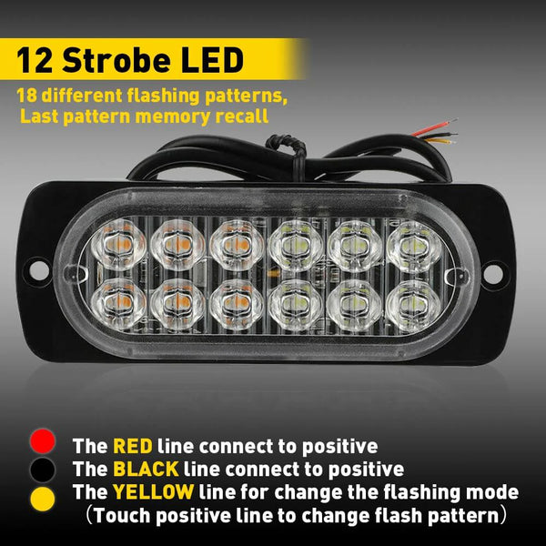 Waterproof 12pcs LED Emergency Strobe Light Bars for Truck Van Off Road Vehicle SUV