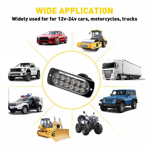 Waterproof 12pcs LED Emergency Strobe Light Bars for Truck Van Off Road Vehicle SUV