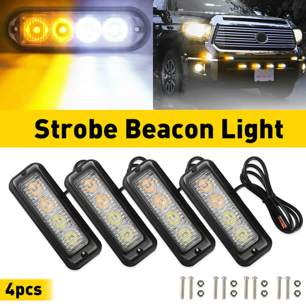 Waterproof 4pcs LED Emergency Strobe Light Bars Amber/white
