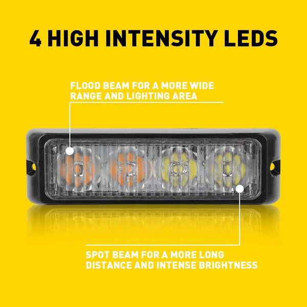 Waterproof 4pcs LED Emergency Strobe Light Bars Amber/white