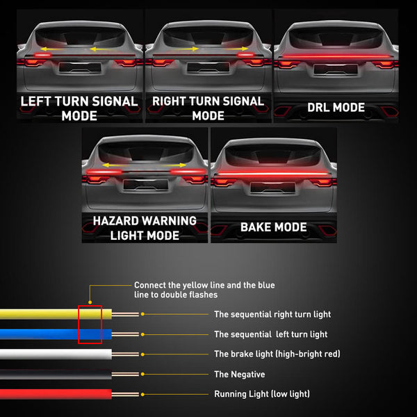 1.18 Meters Carbon Fiber LED Car Tail Brake Light Bar Strip Rear Spoiler Lip Trim