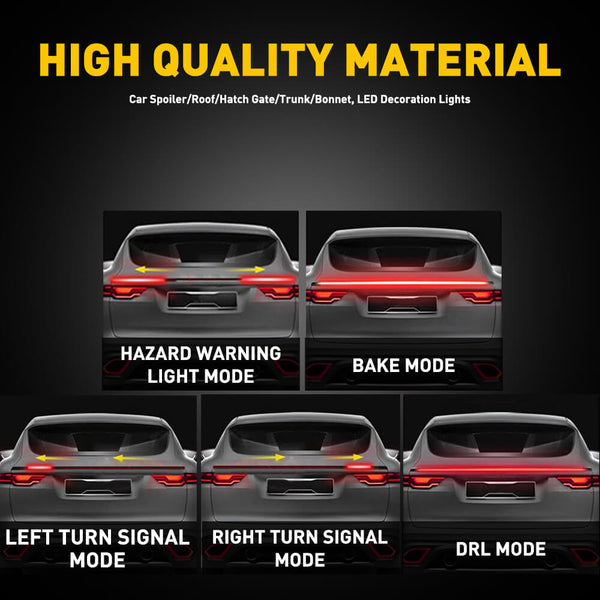 1.18 Meters Carbon Fiber LED Car Tail Brake Light Bar Strip Rear Spoiler Lip Trim