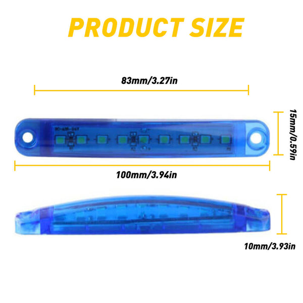 10Pcs 3.94 Inch Slim LED Side Marker Lights 12-24V 9 SMD LED for Truck Trailer RV Bus