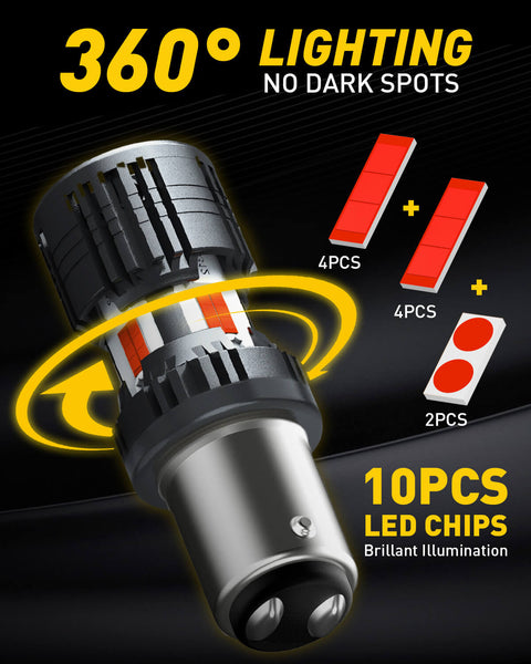 1157 LED Bulbs Red with Built-in Resistor 2057 2357 7528 BAY15D Anti Hyper Flash CANBUS Error Free Brake Lights, Tail Lights, Stop Lights, Turn Signal Lights