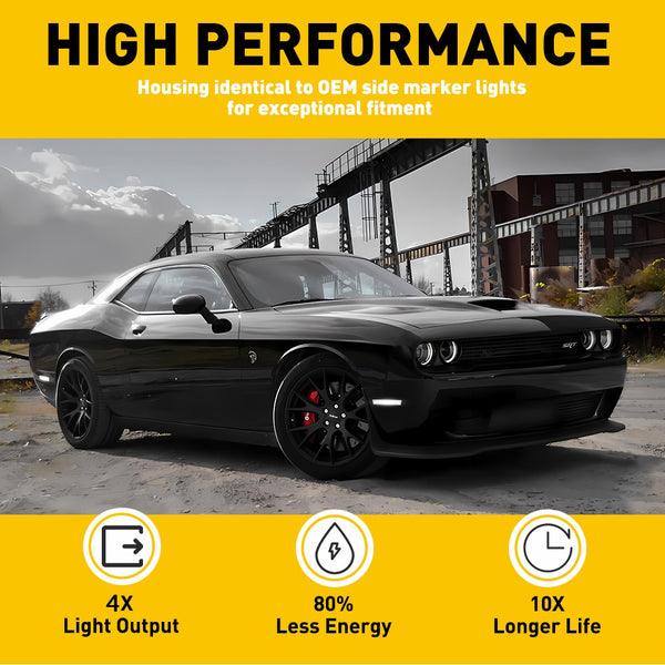 LED Side Marker Light for Dodge Challenger 2015-2022, Clear Lens, Front Bumper