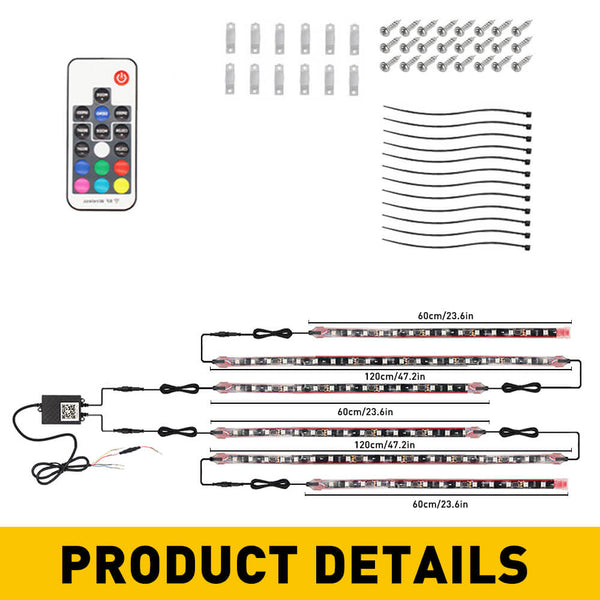 2024 Upgraded RGB Dreamcolor LED Car Underglow Lights Music Bluetooth APP Remote Control Strip